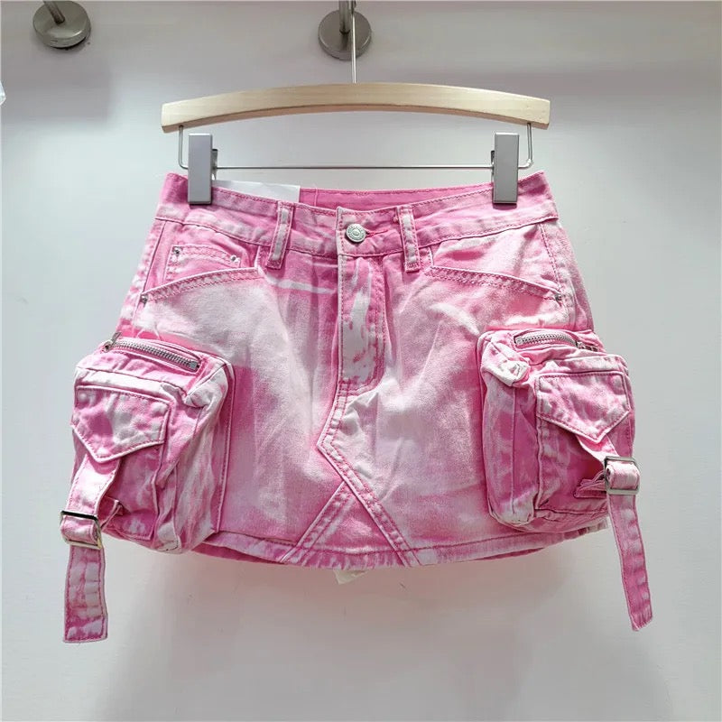 Pink denim mini